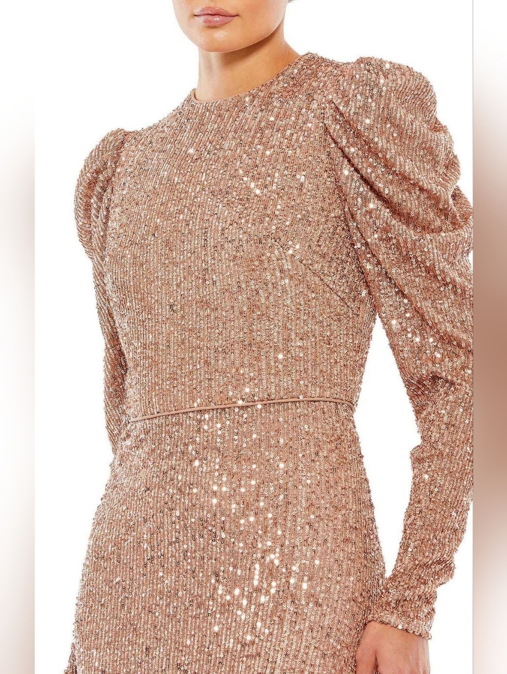 *SOLD* NWT MAC DUGGAL | $398 Sequined High Neck Column Gown - Picture 3 of 4
